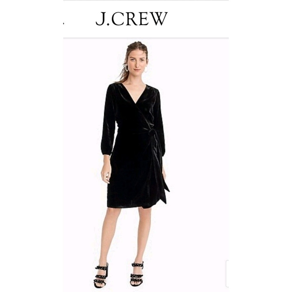 J. Crew Black Velvet Wrap Dress, Side Tie, Sz. 2 cocktail christmas j4